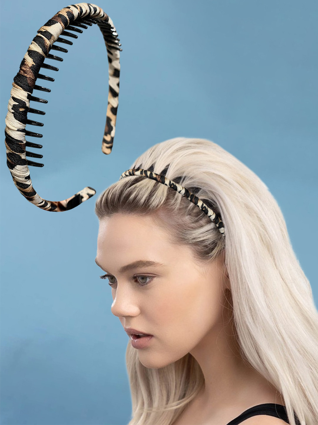 MAJESTIQUE Set of 1 Brown Stylish Animal Print Headband With Non-slip teeth comb