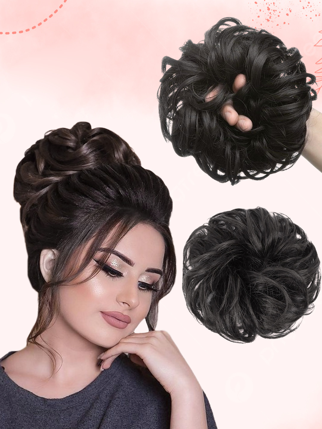 Majestique Set of 1 Black Artificial Hair Scrunchie Hair Extension & Elastic Rubber Band