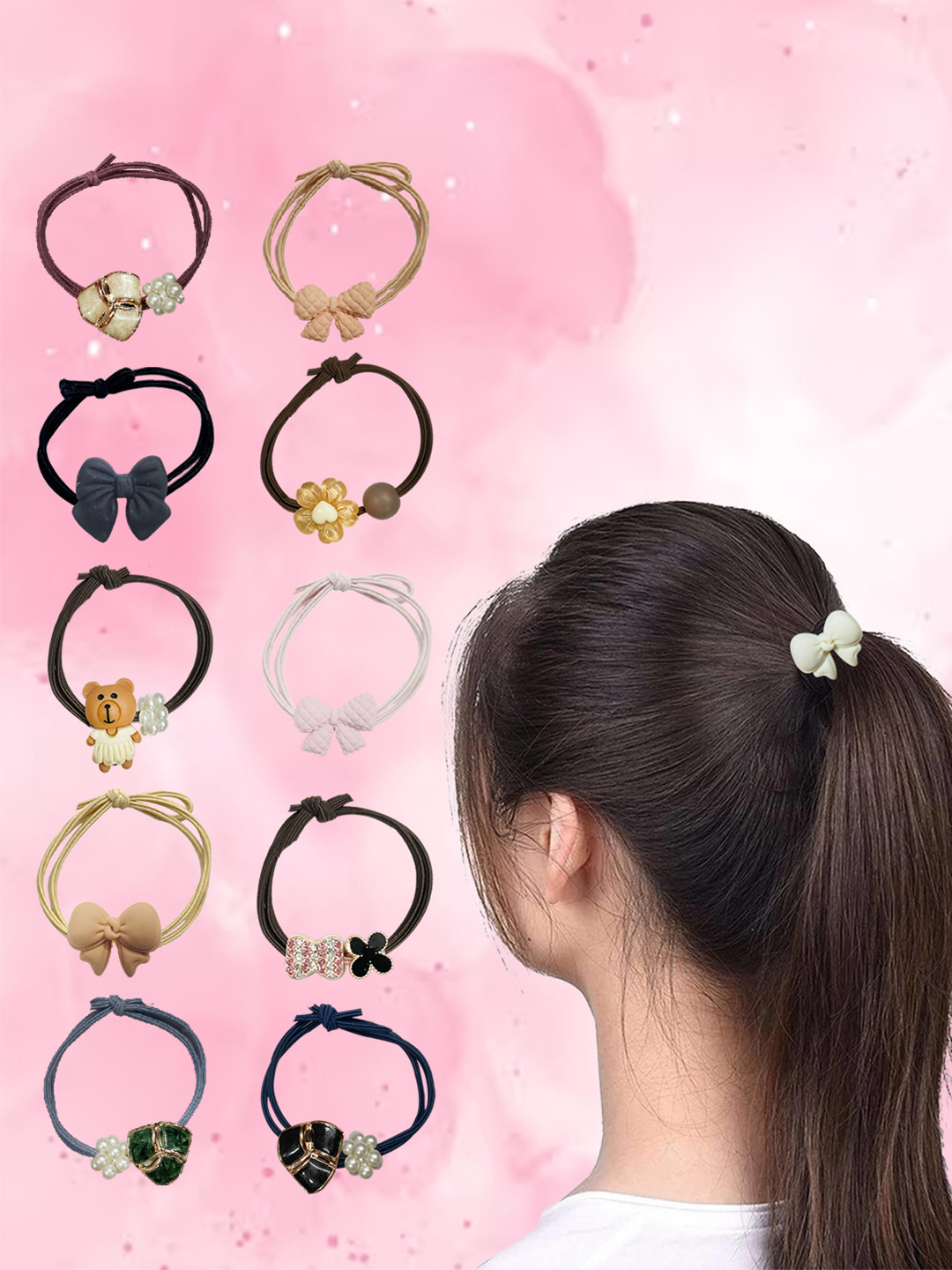 Majestique Set of 10  Multicolour Korean Style Rubber Bands Knots for Curly Hair Girls