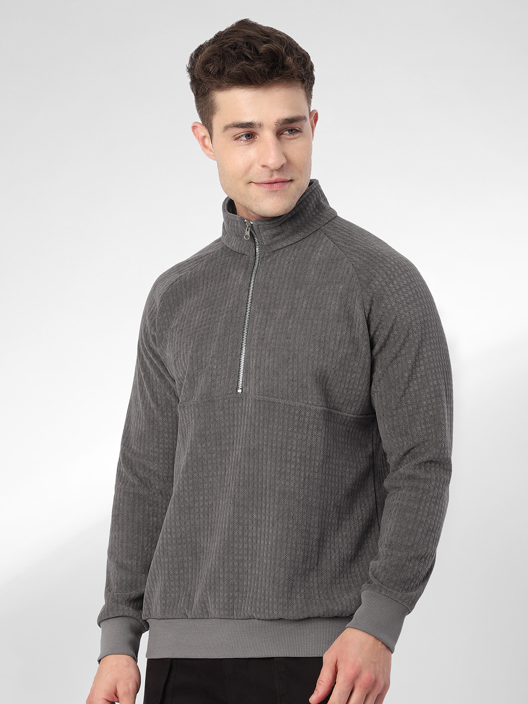 Beyoung Men Checked Half Zipper Sweatshirt