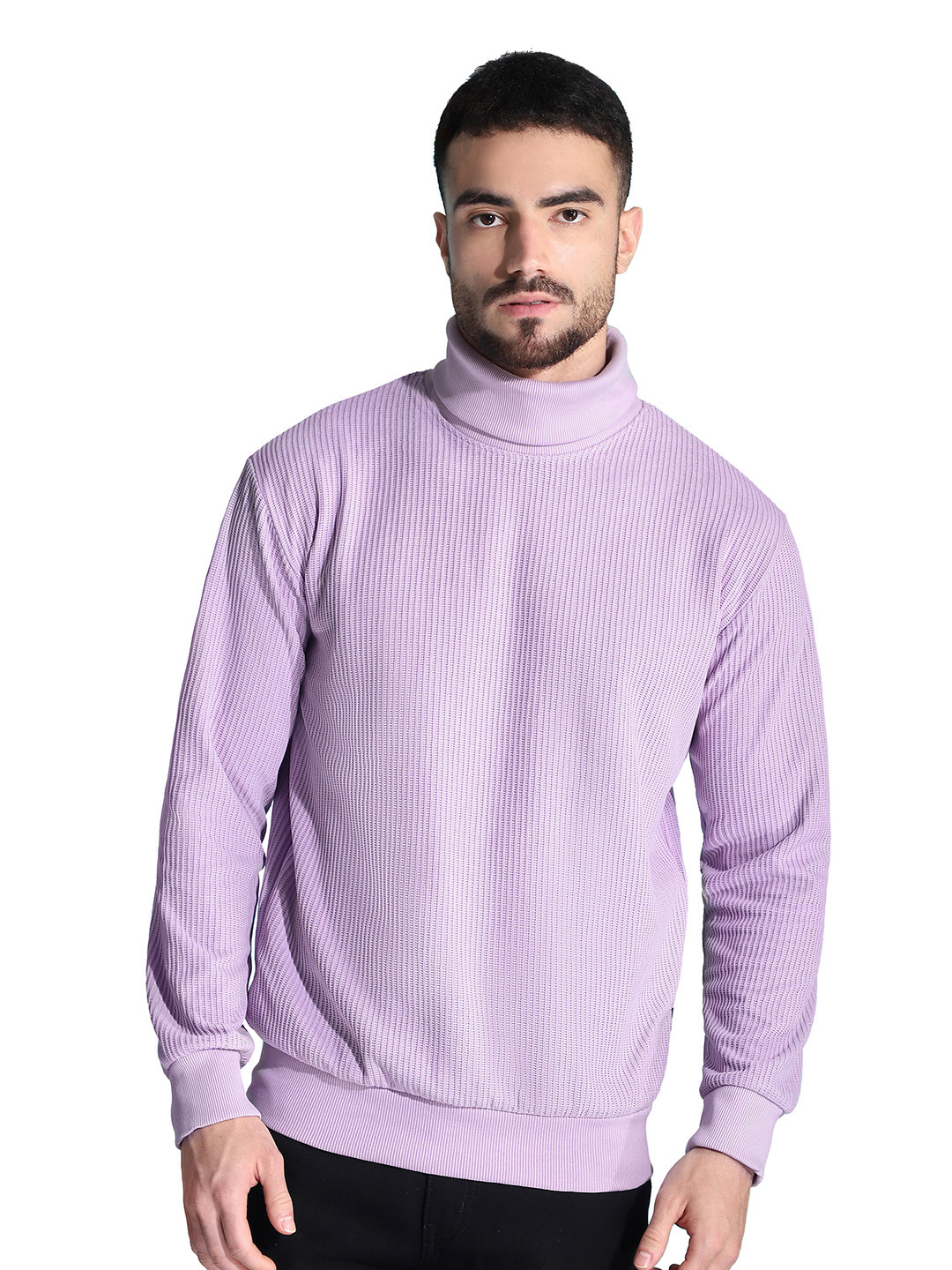 Beyoung Men Striped Turtle Neck Woolen Sweatshirt