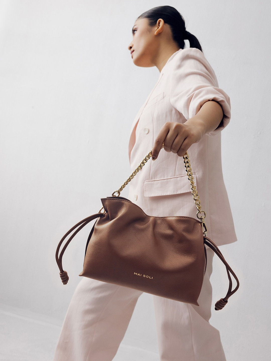 Women Tan Genuine Leather  Ariel Bucket Bag