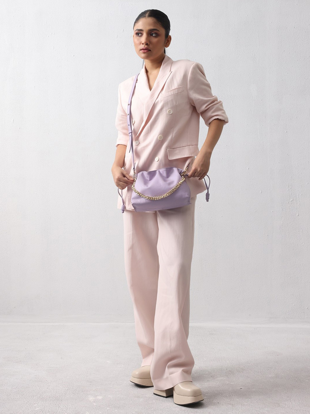 Women Lavender Genuine Leather  Ariel Bucket Bag