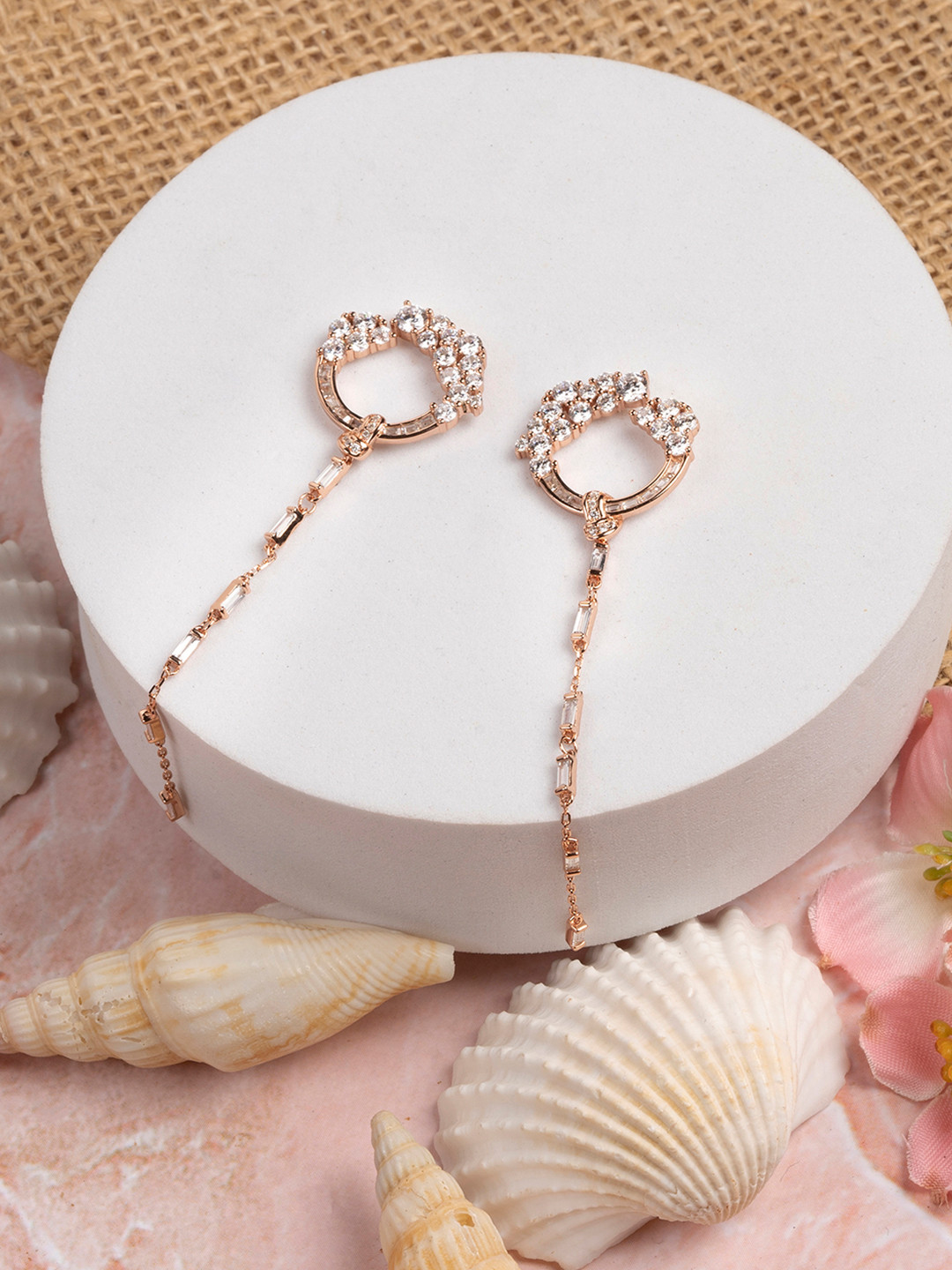 TOUCH925 Rose Gold Pure Silver Cubic Zirconia Studded Drop Earrings