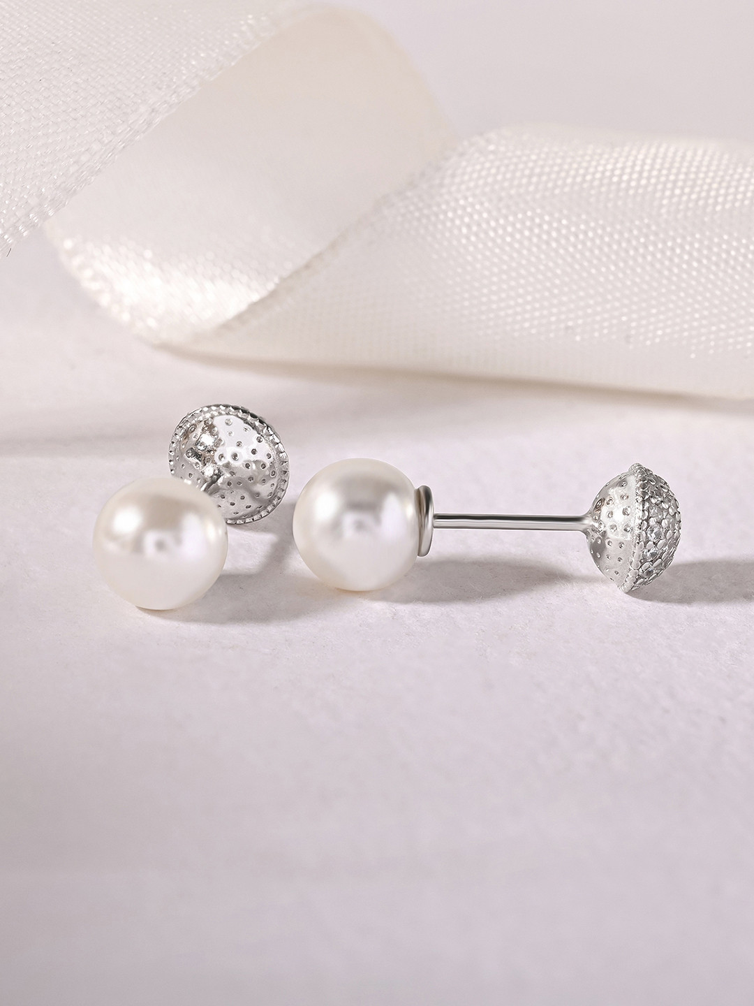 TOUCH925 Pure Silver Cubic Zirconia Studded Contemporary Studs