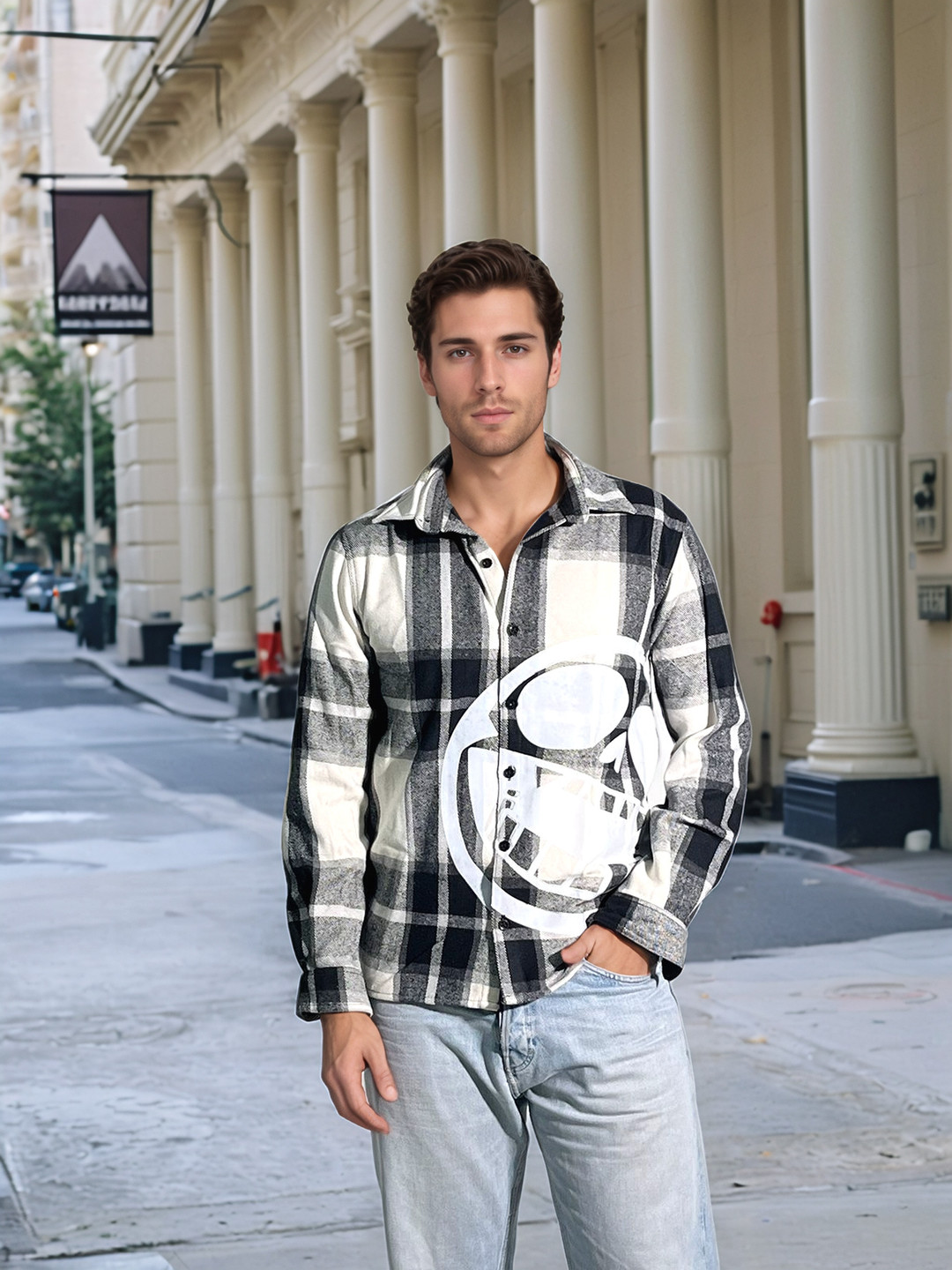 UNRL Print Detail Checked Shacket