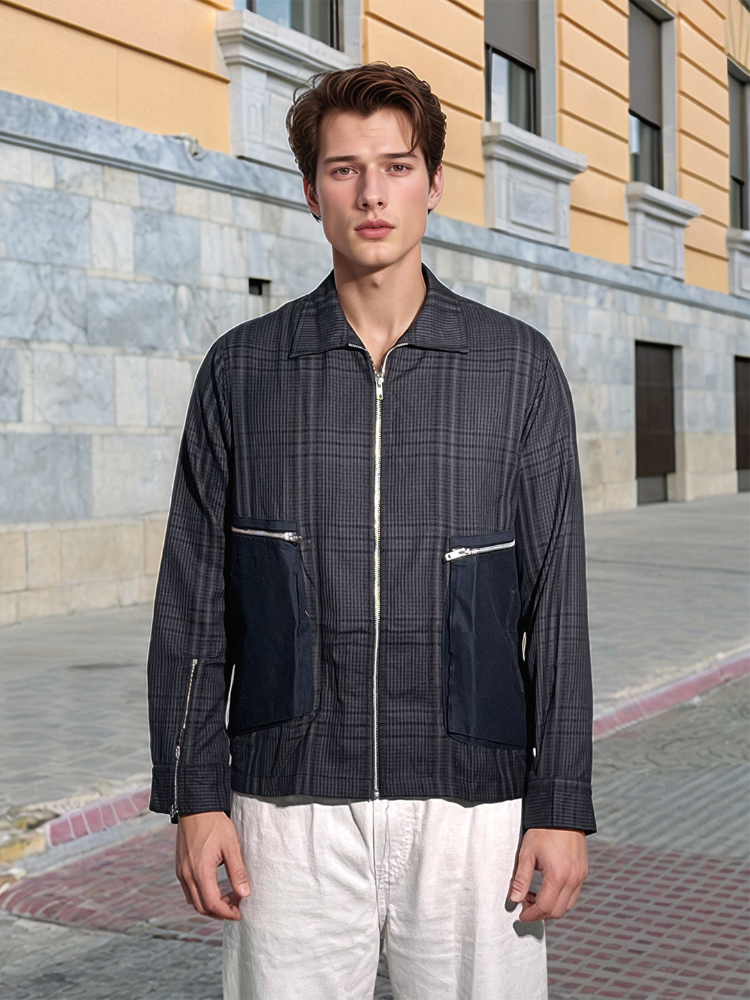 UNRL Checked Tailored Jacket with Box Pockets