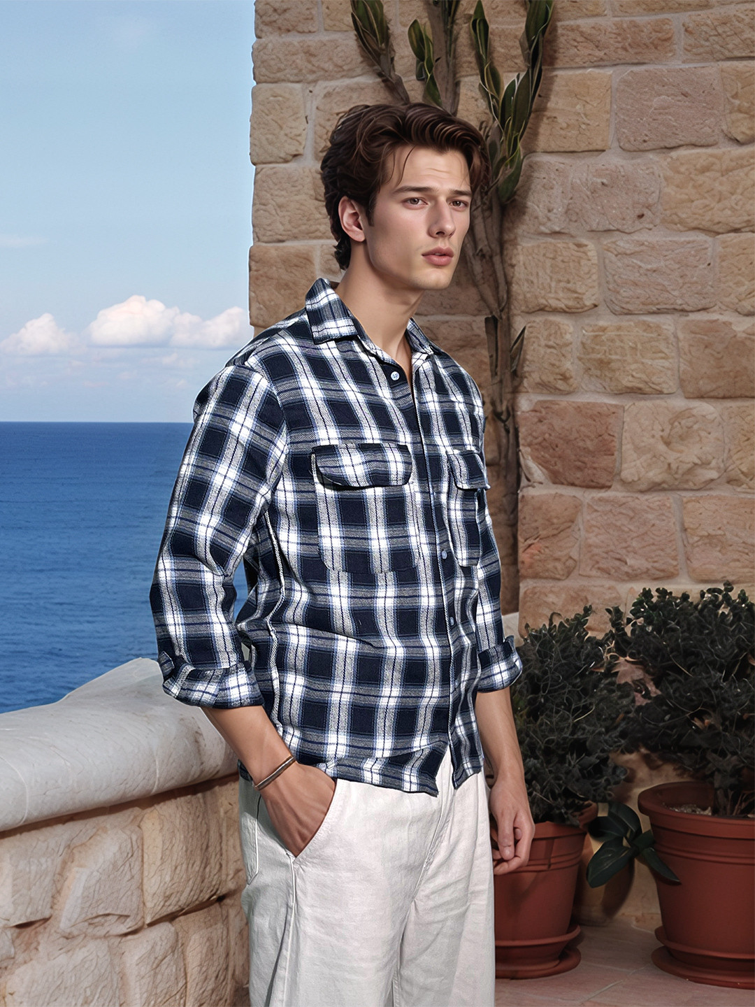 UNRL Checked Chest Pocket Detail Shacket