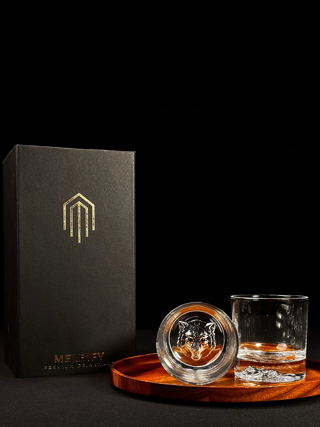 MELBIFY Transparent 2 Pieces Plain Wolf Transparent Whiskey Glass 300 ml each