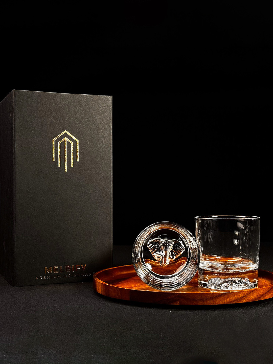 MELBIFY Transparent 2 Pieces Plain Elephant Whiskey Glass 300 ml each