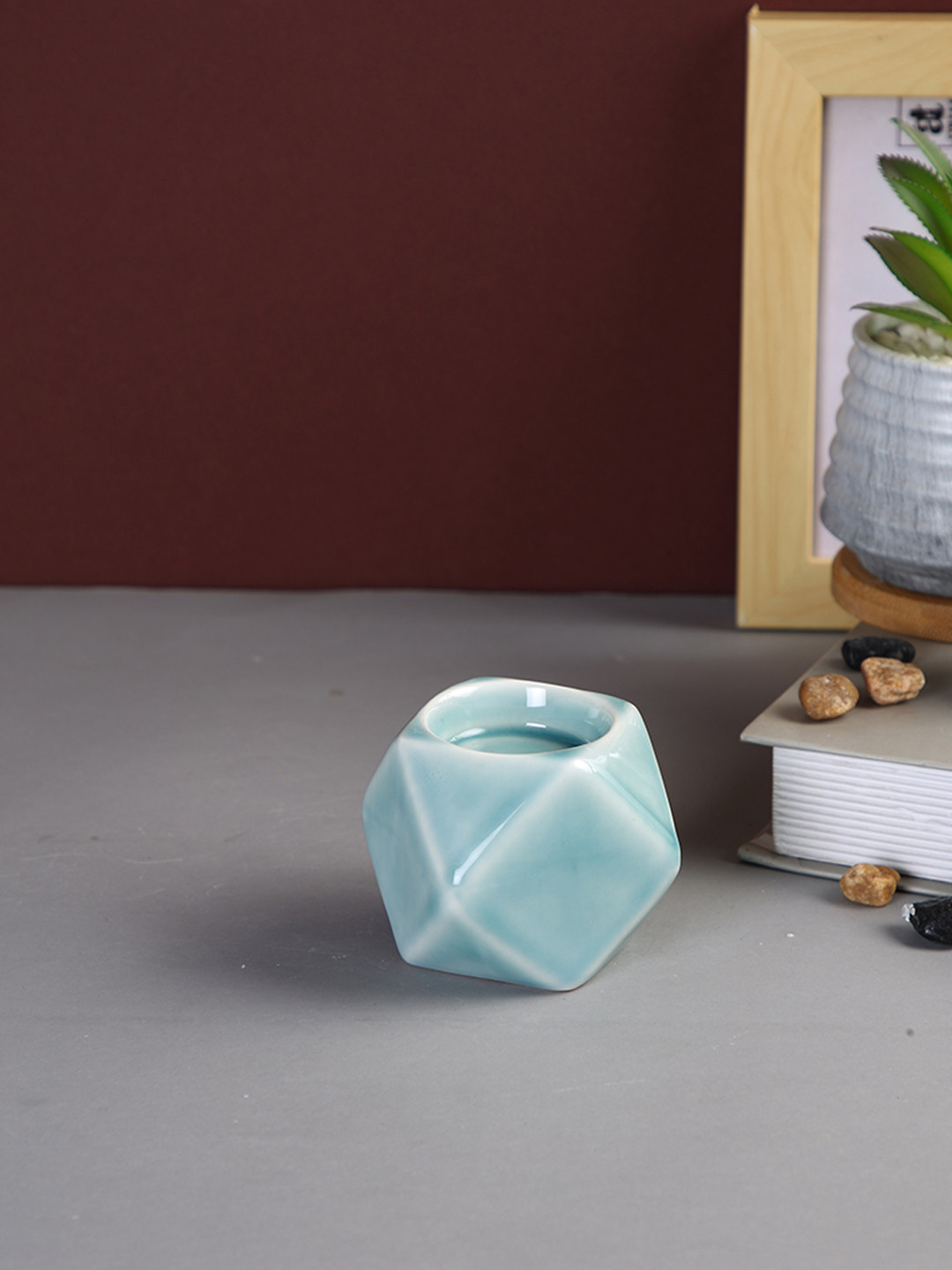 TAYHAA Green Nordic style Geometric designed Ceramic Candle Holder