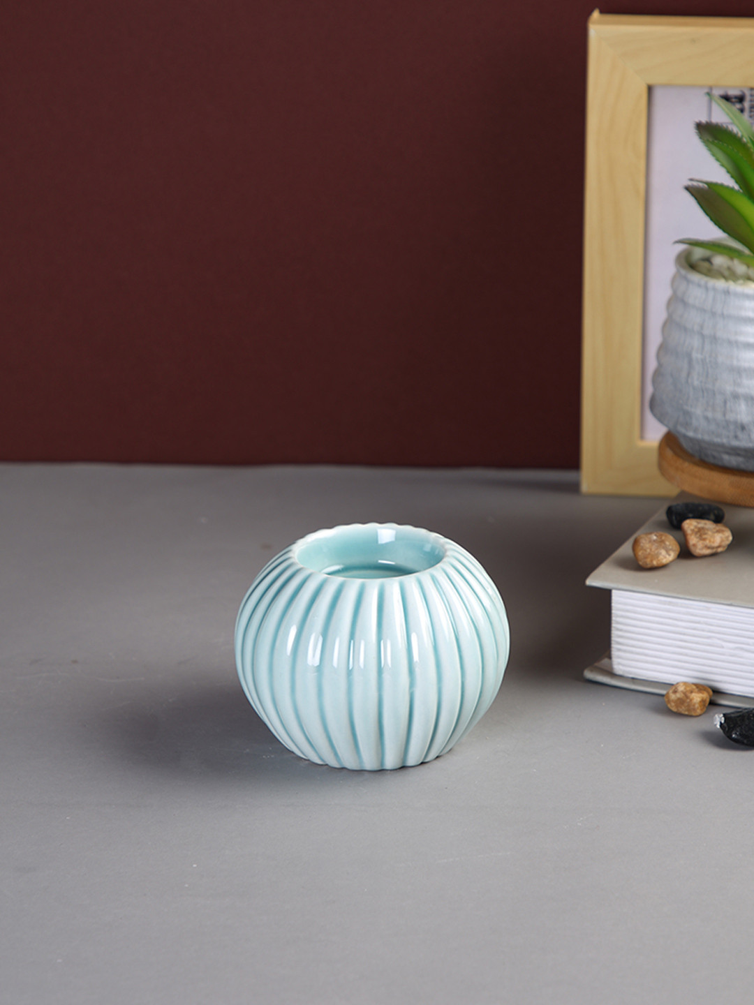 TAYHAA Blue Swirl Round Candle Holder