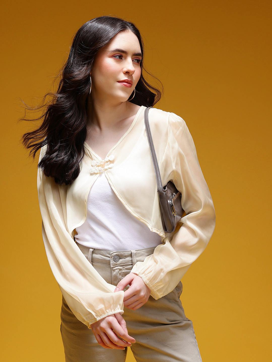 HERE&NOW Applique Detail Embellished Sheer Crop Shrug