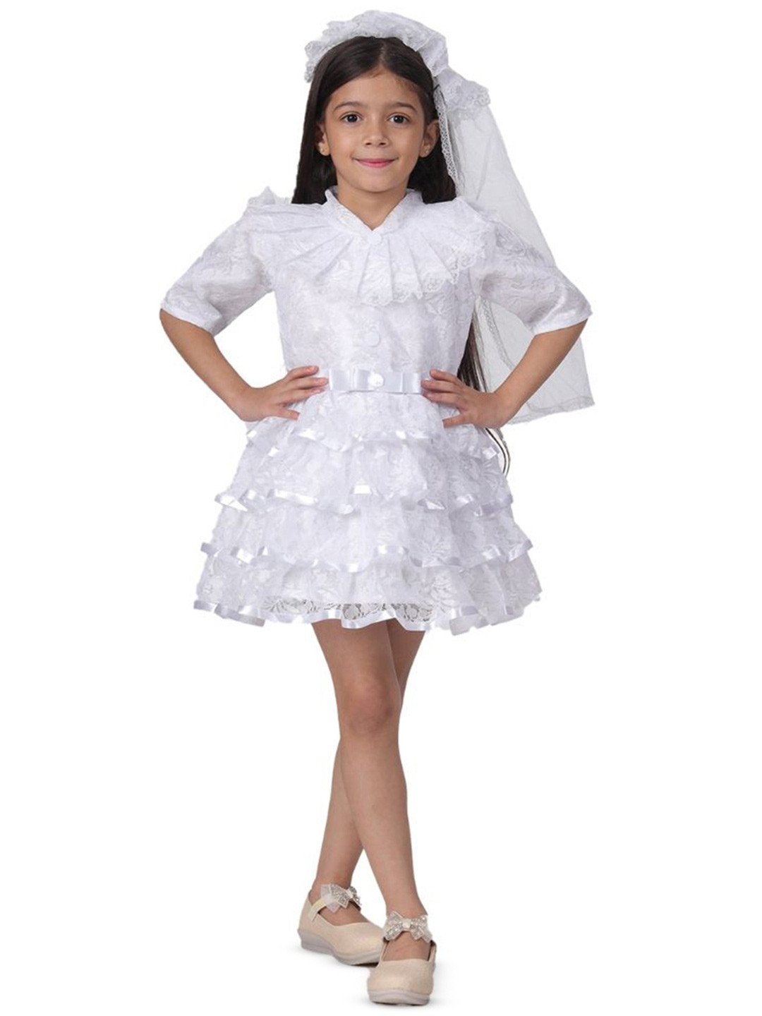 itsmycostume Girls Short Sleeves Ruffles Fit & Flare Dress