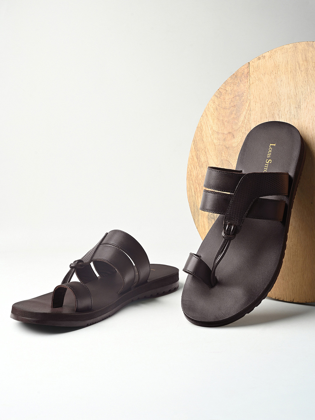 LOUIS STITCH Men Brunette Open Toe Lightweight Toe Ring with Strap Leather Sandal