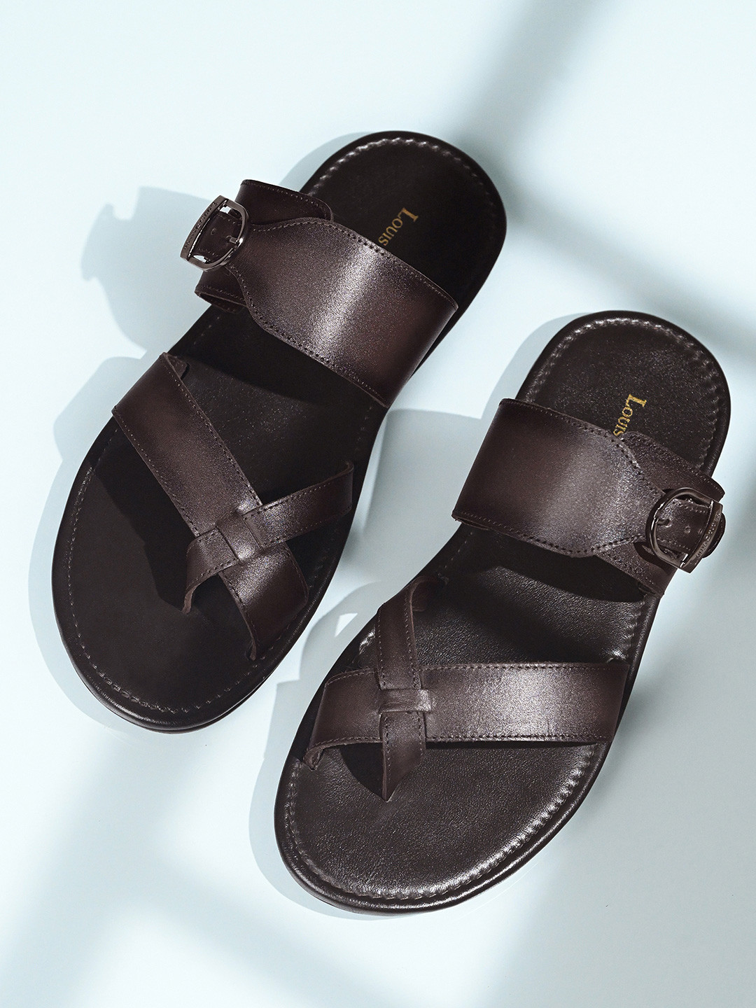 LOUIS STITCH Brunette Brown Lightweight Open Toe Leather Sandal with Adjustable Buckle