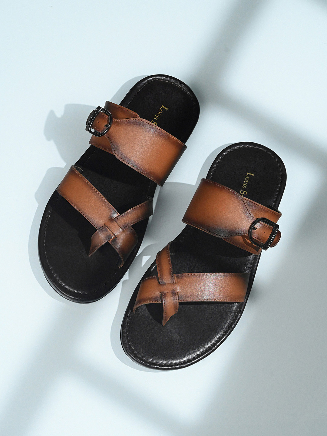 LOUIS STITCH Tan Lightweight Open Toe Leather Sandal with Adjustable Buckle