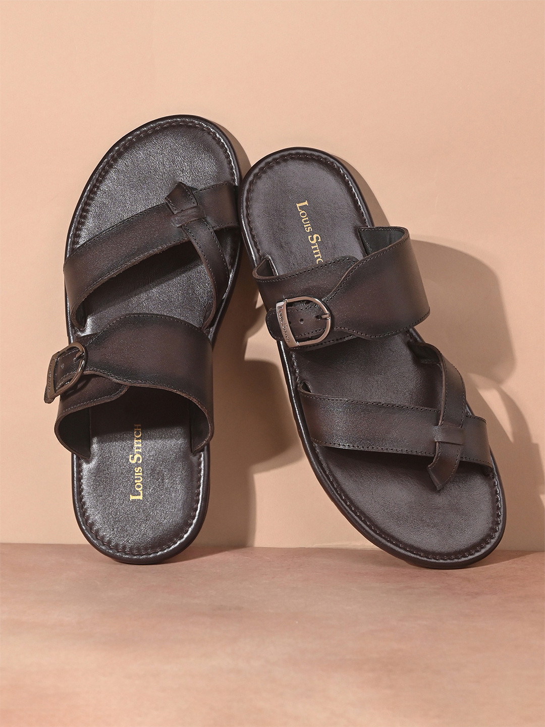 LOUIS STITCH Brunette Brown Lightweight Open Toe Leather Sandal with Adjustable Buckle