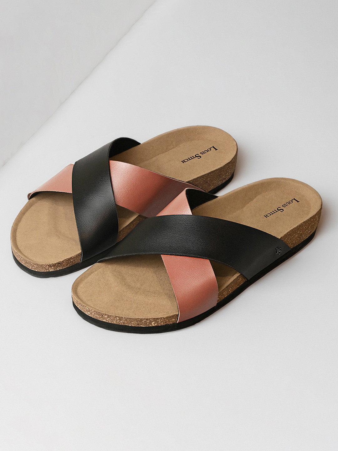 LOUIS STITCH Men Lightweight Cross Strap Casual Slip-on Cork Sandal