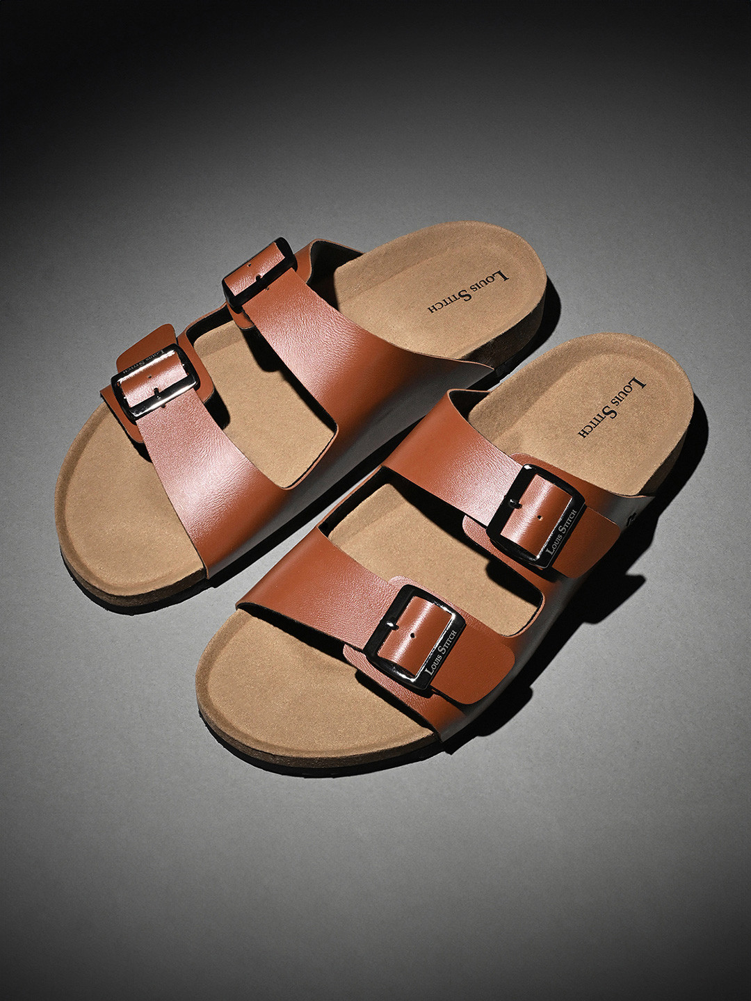 LOUIS STITCH Men Lightweight Open Toe Double Strap Slip-on Cork Sandal