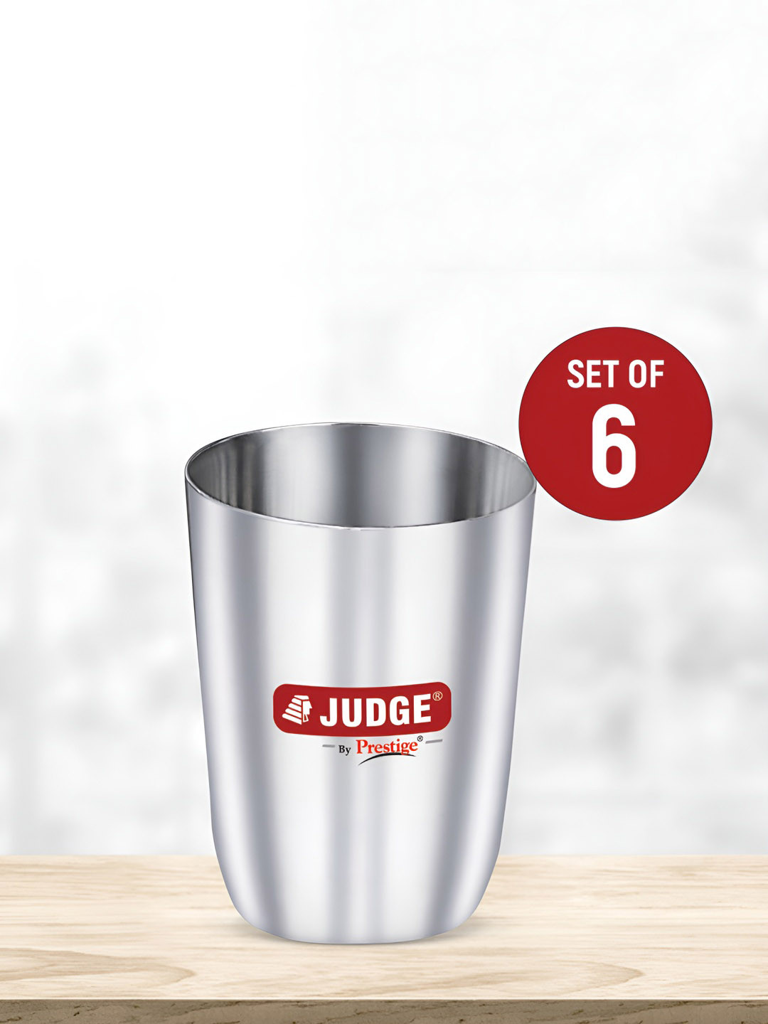 JUDGE By Prestige Silver-Toned 6 Pieces Tumbler Water Glasses-300 ml