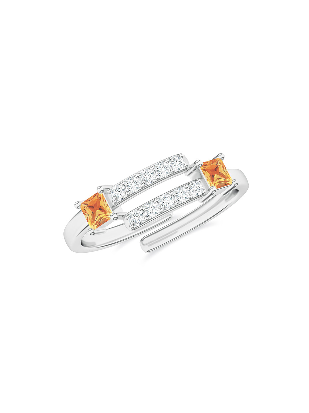 Kicky And Perky 925 Sterling Silver Rhodium-Plated Citrine Stones-Studded Finger Ring