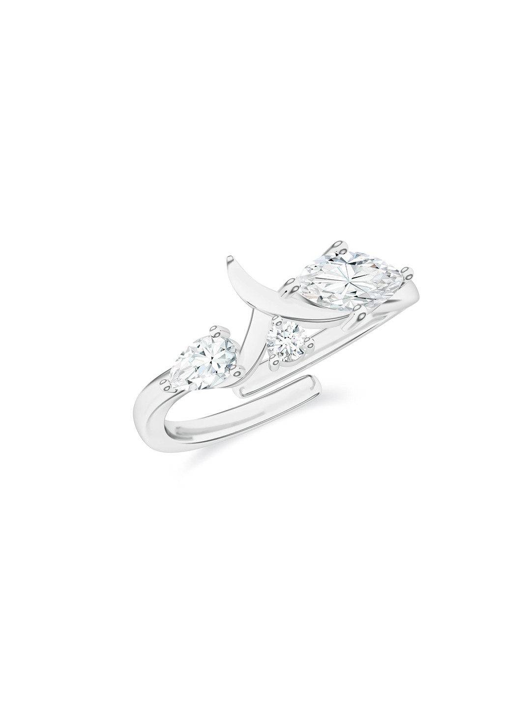 Kicky And Perky 925 Sterling Silver Rhodium-Plated Stones-Studded Finger Ring