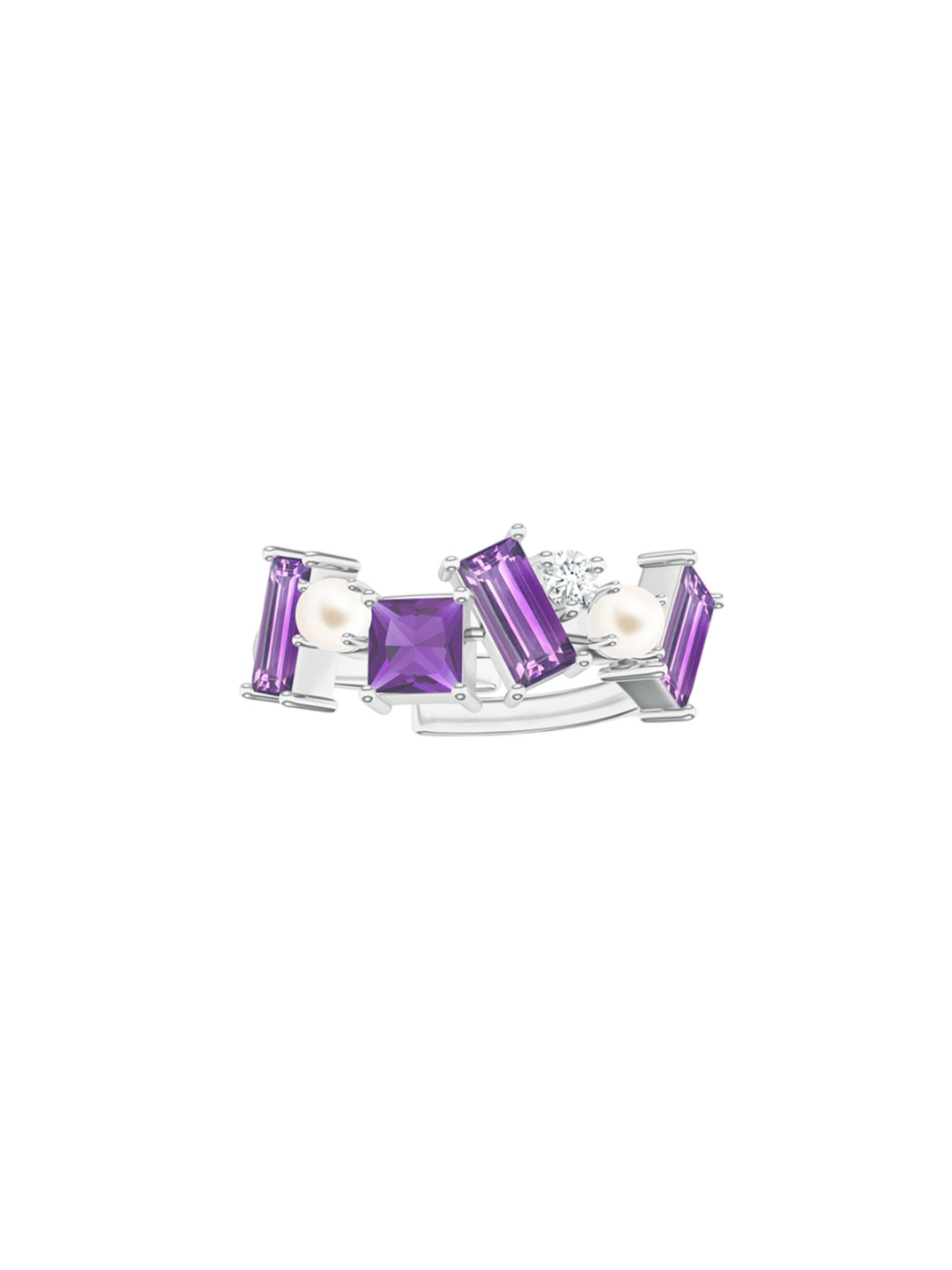 Kicky And Perky 92.5 Sterling Silver Rhodium Plated Amethyst Stone-Studded Finger Ring