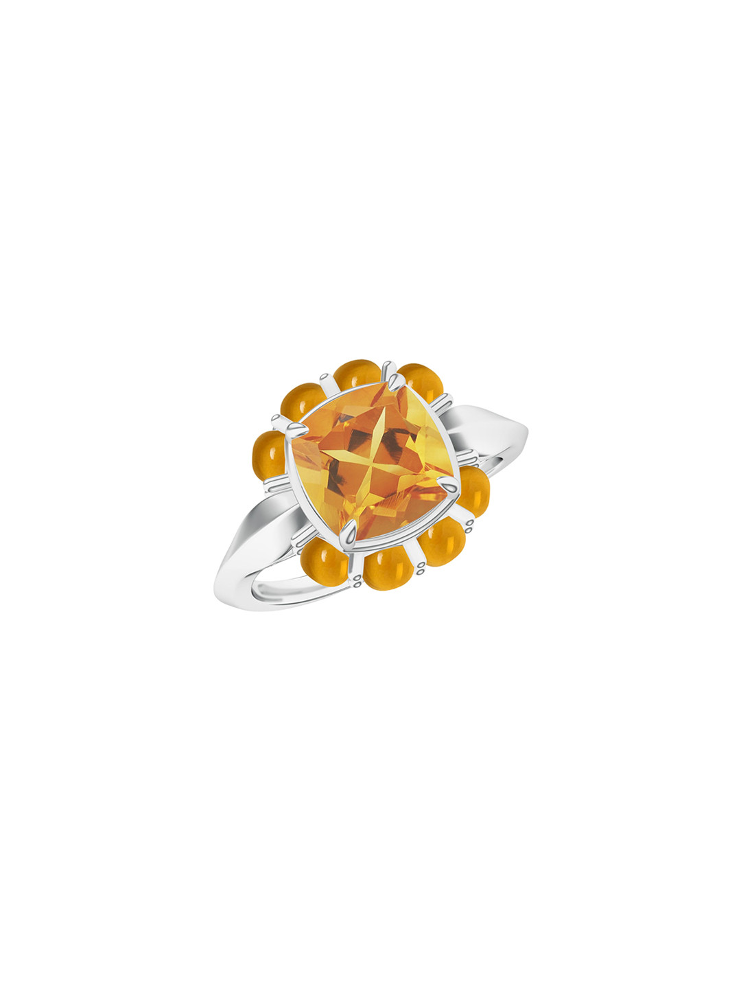 Kicky And Perky 925 Sterling Silver Rhodium-Plated Citrine Stone Studded Finger Ring