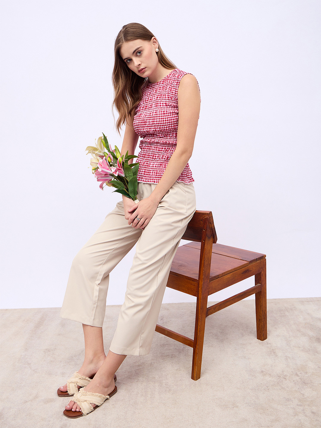 Styli Tan Brown Fringed Detail Canvas Open Toe Flats