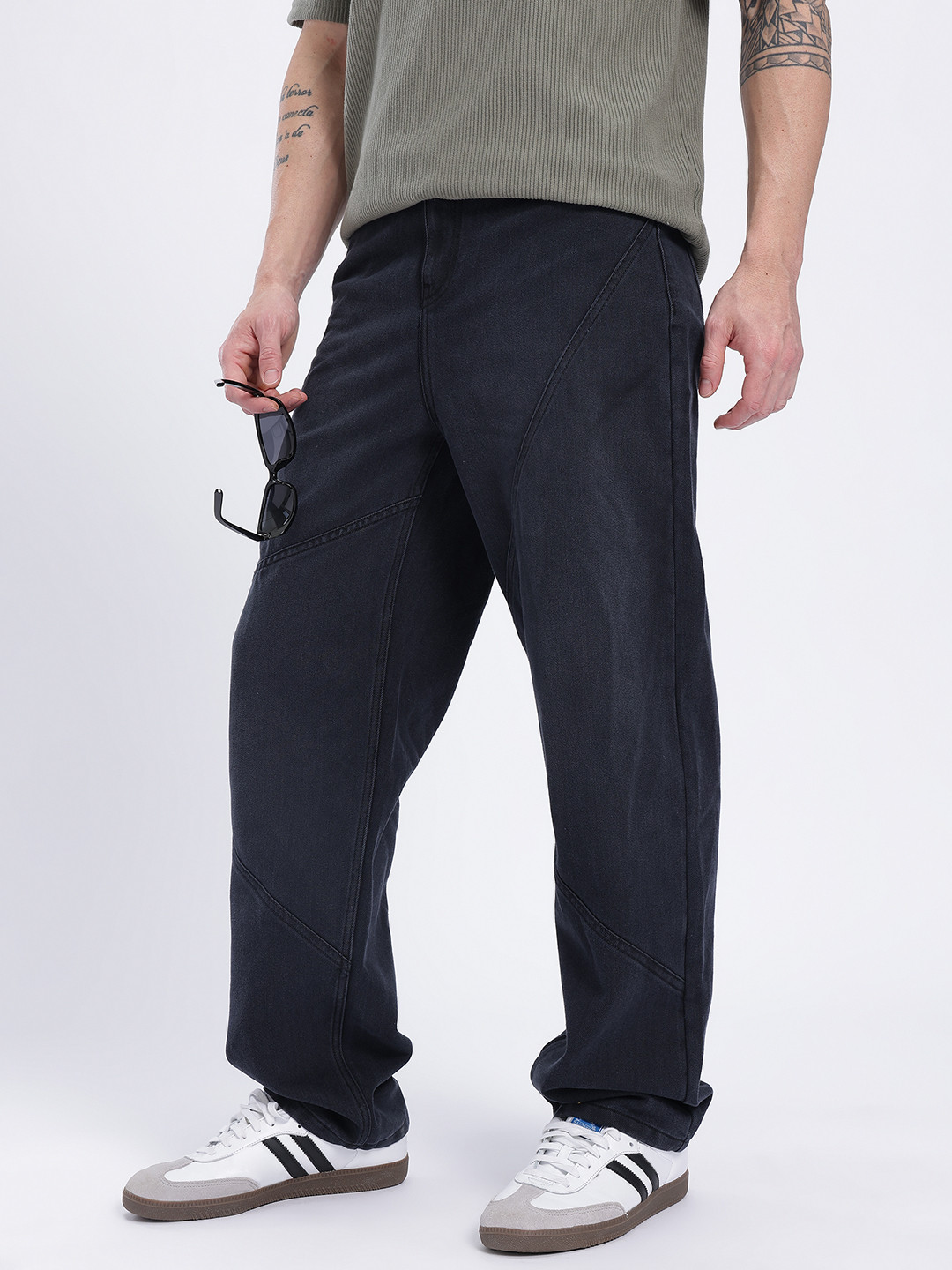 glitchez Men Paneled Washed Loose Fit Jeans