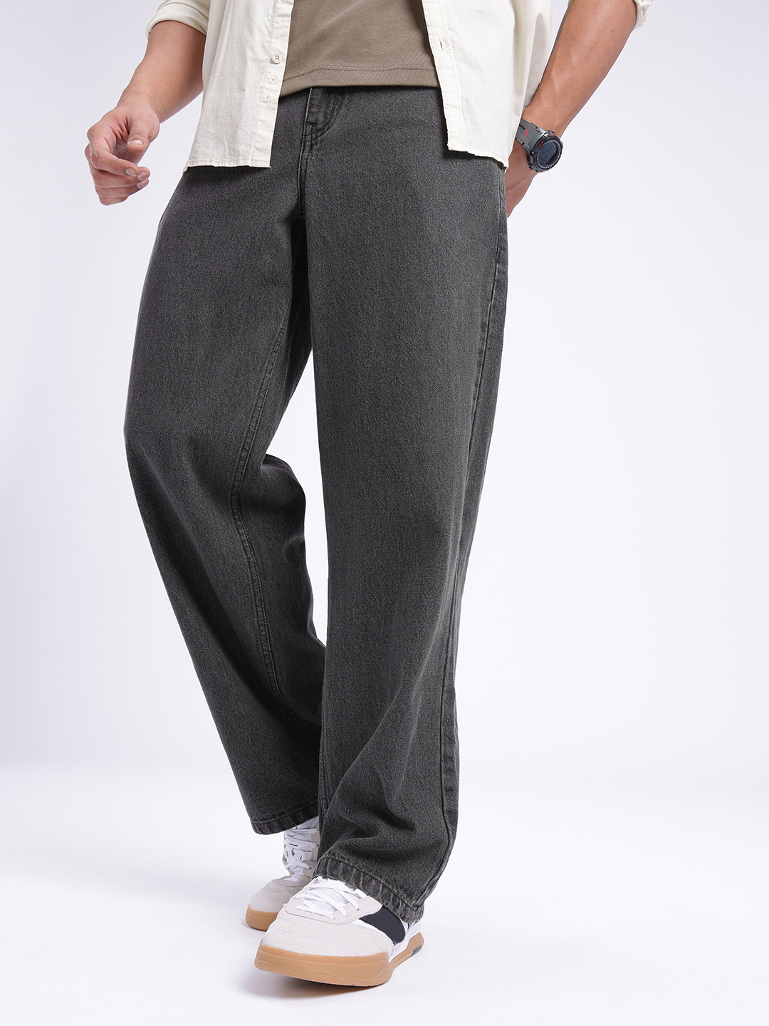 glitchez Men Loose Baggy Pleated Jeans