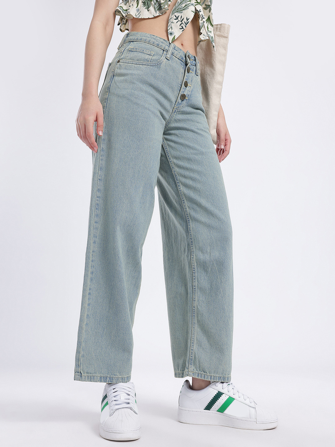 glitchez Women Button Fly Baggy Jeans