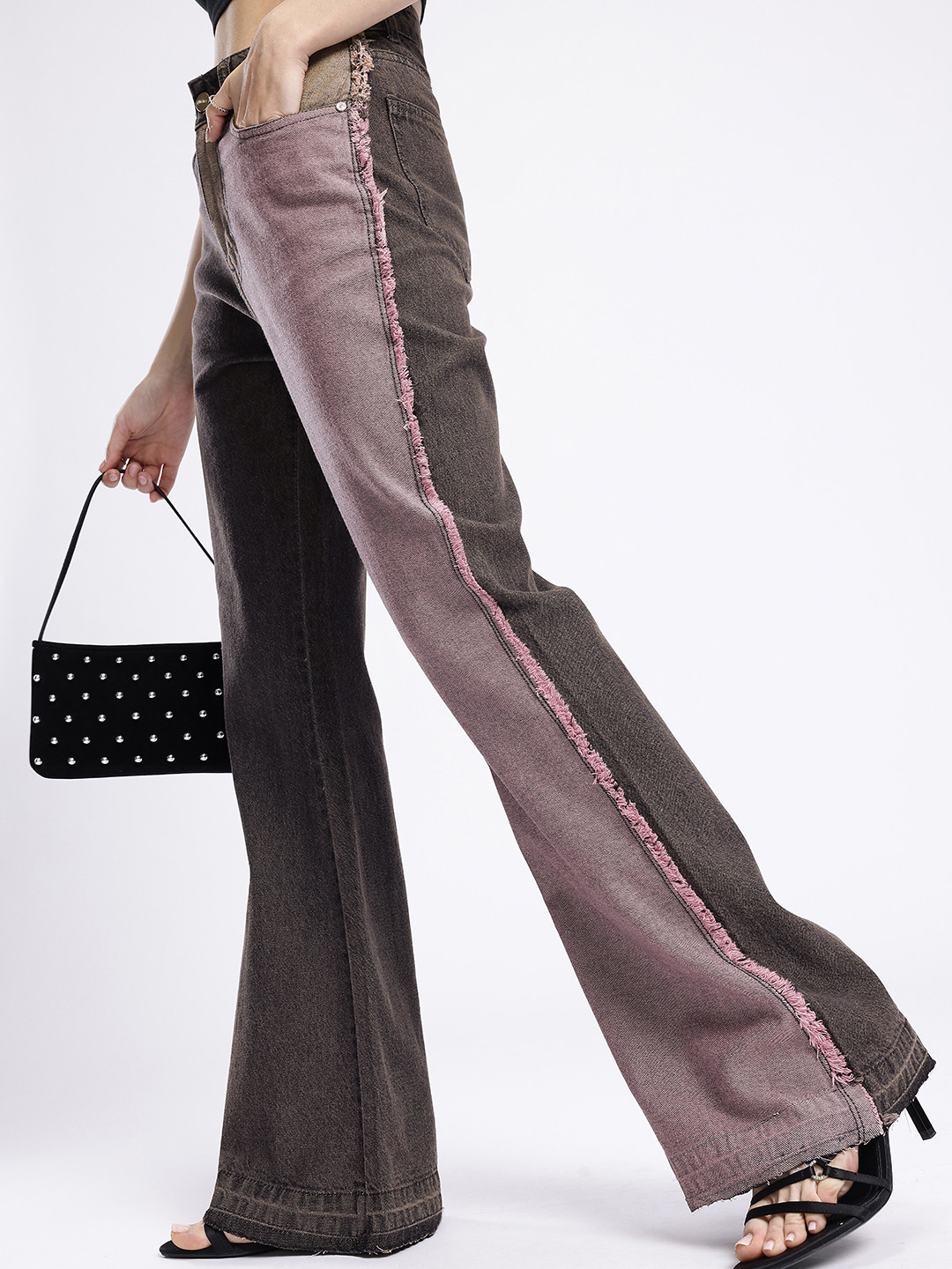 glitchez Women Frayed Slim Flare Fit High-Rise Regular Fit Jeans