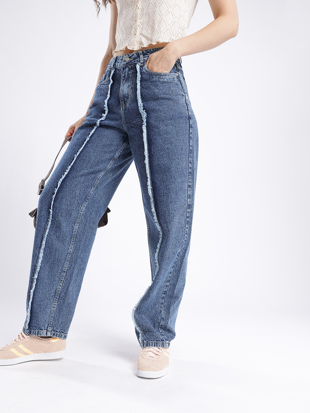 glitchez Women Frayed Skater High-Rise Jeans
