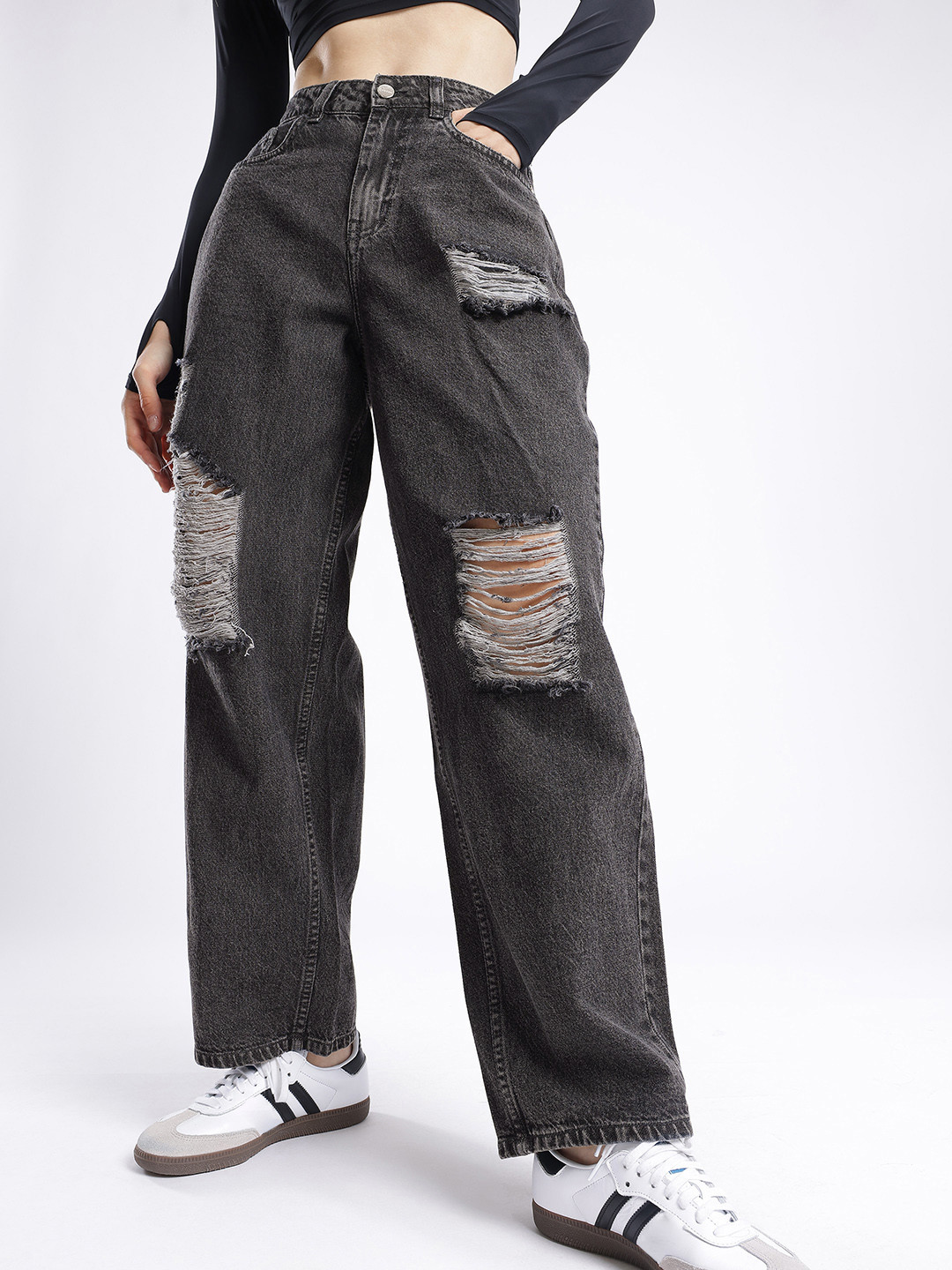 glitchez Women Distressed Skater Light Fade Jeans