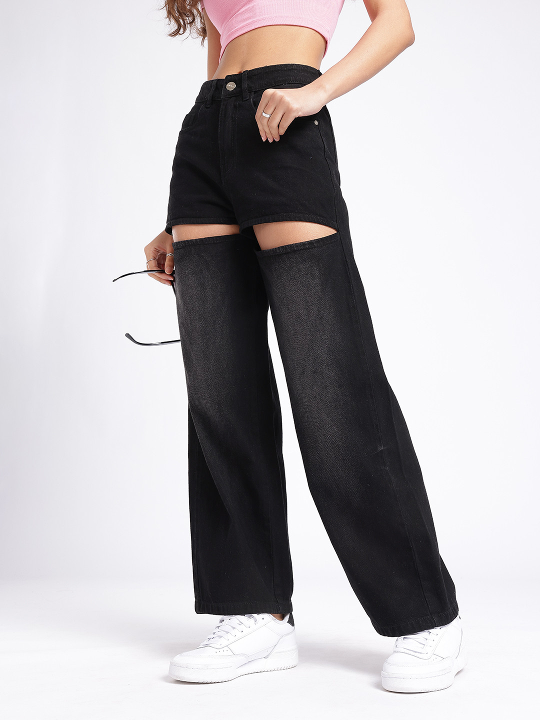 glitchez Women Baggy Fit Cut Out Detail High-Rise Jeans