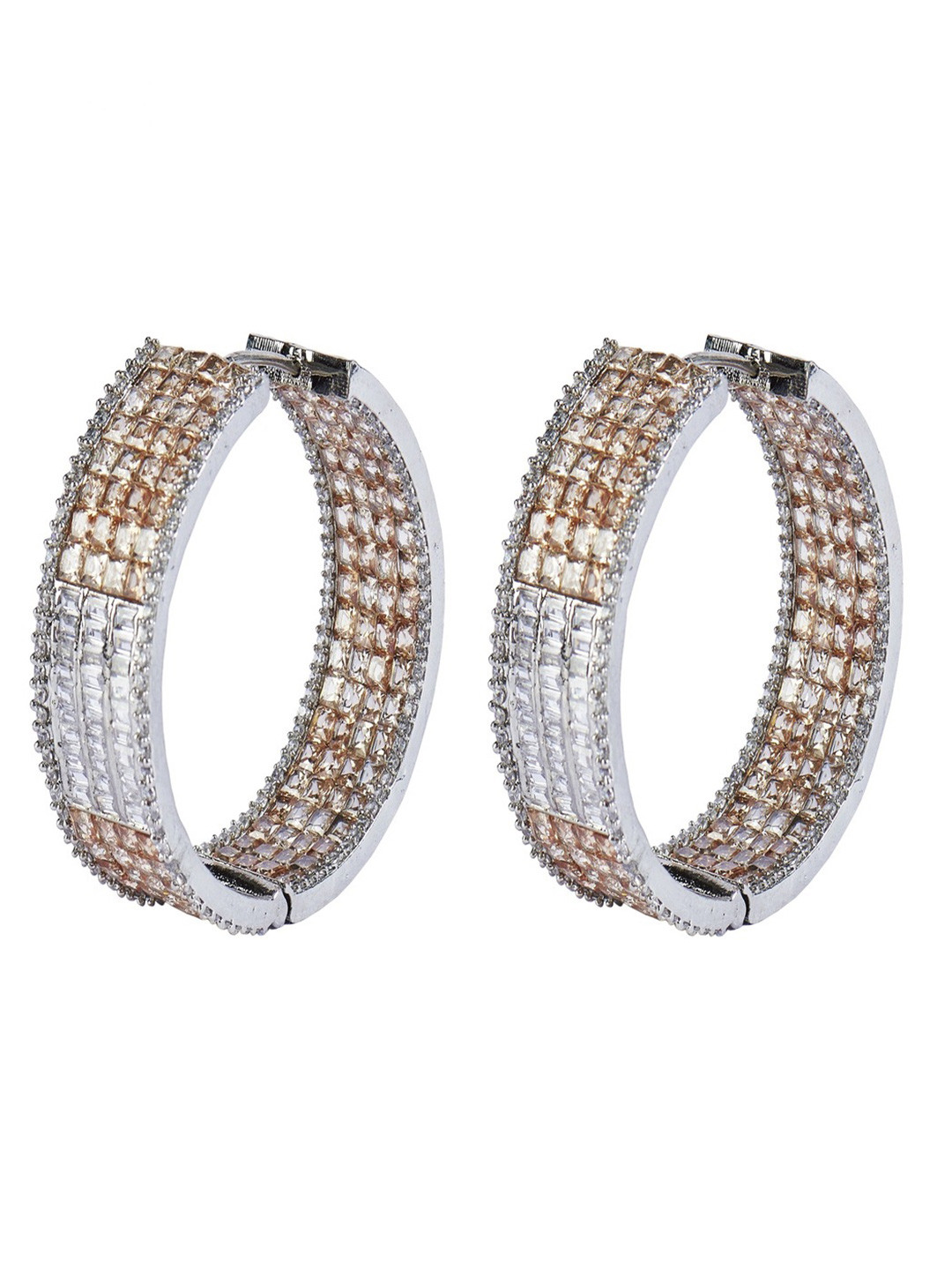 vivinia BY VIDHI MEHRA Womens Silver Plated Yellow Zircon Hoop Earrings