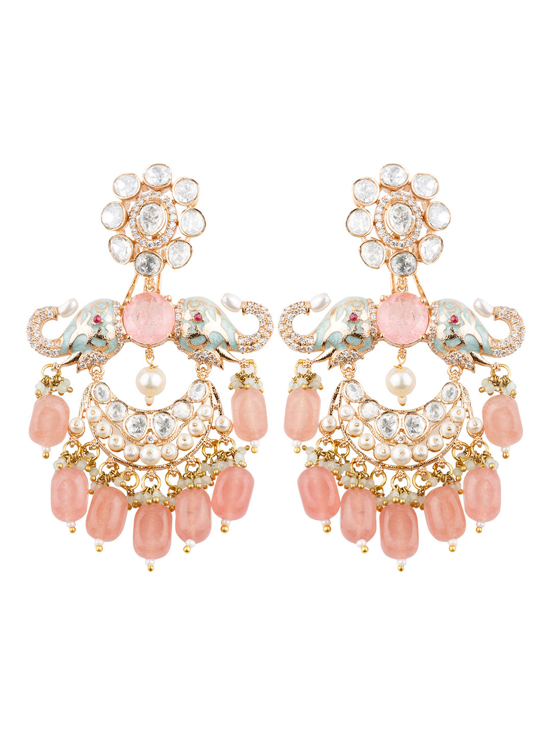 vivinia BY VIDHI MEHRA Womens Gold Plated Pink Kundan Drop Earrings