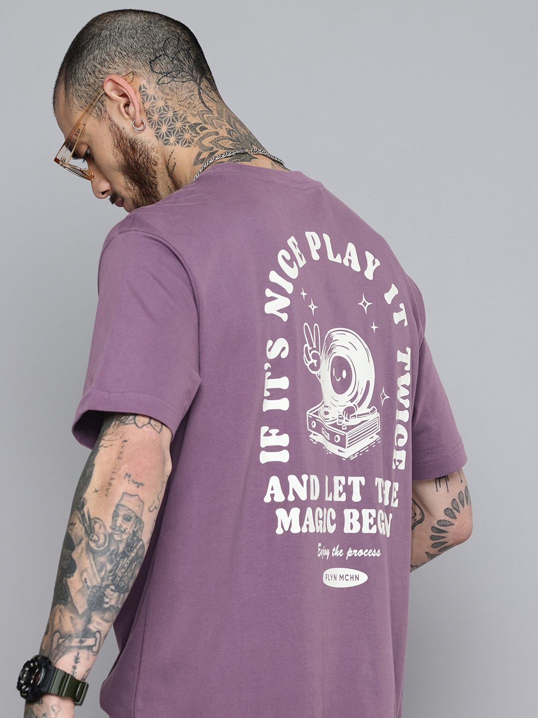 Flying Machine Printed Drop-Shoulder Sleeves Relaxed Fit Pure Cotton T-shirt