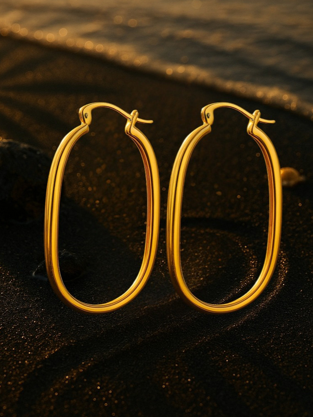 Nipura Women 925 Sterling Silver 14kt Gold Plated Contemporary Oval Hoop Earrings