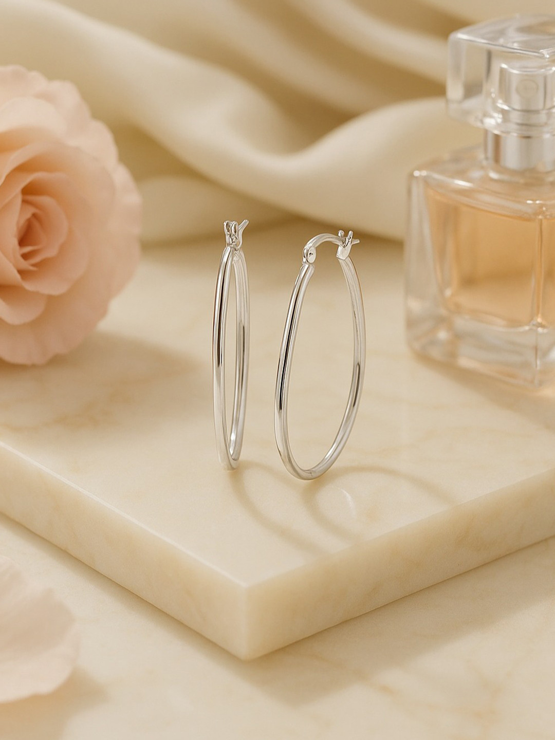 Nipura Women 925 Sterling Silver Rhodium-Plated Radial Arc Contemporary Hoop Earrings