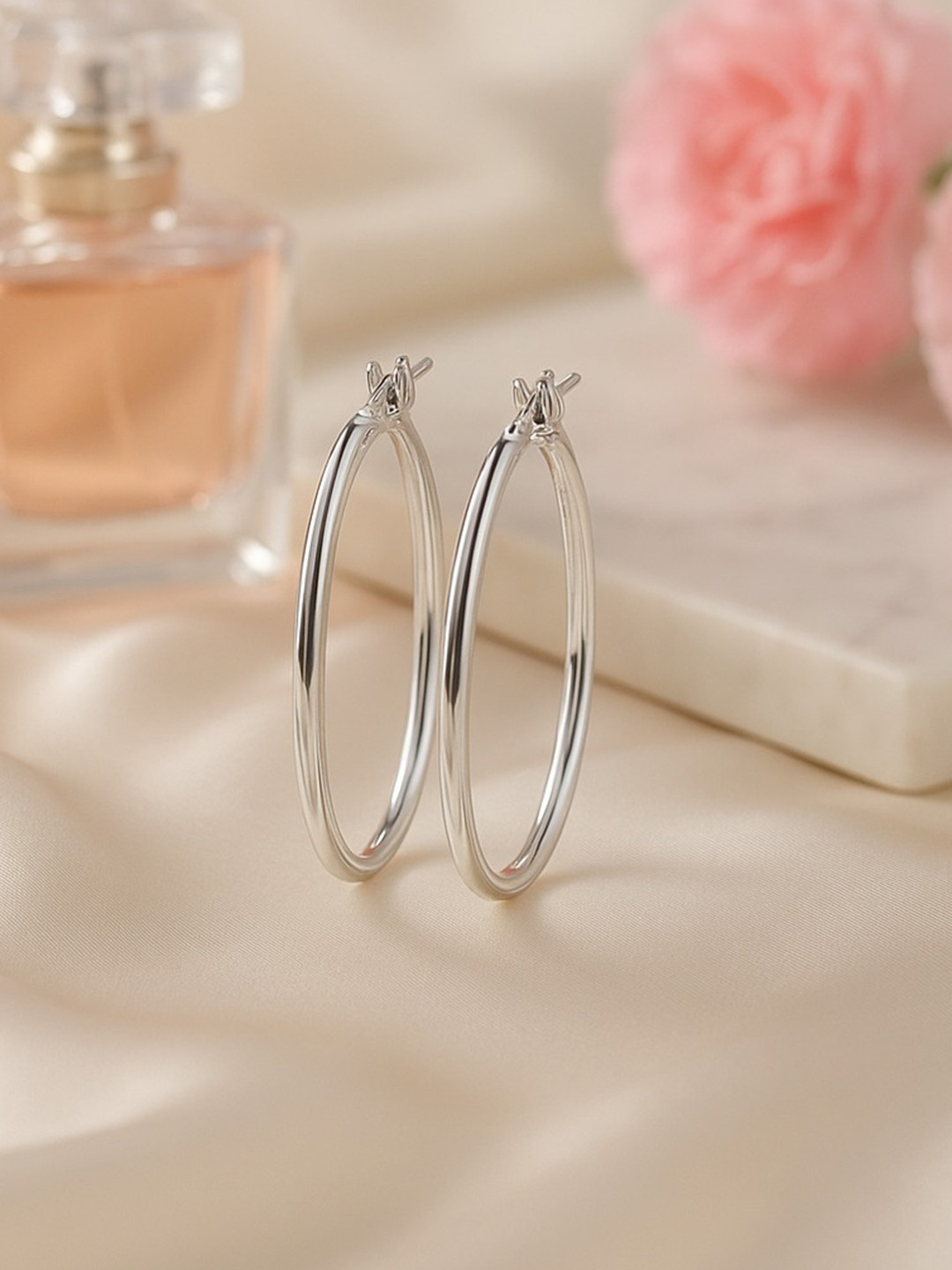 Nipura Women 925 Sterling Silver Rhodium-Plated Radial Arc Contemporary Hoop Earrings
