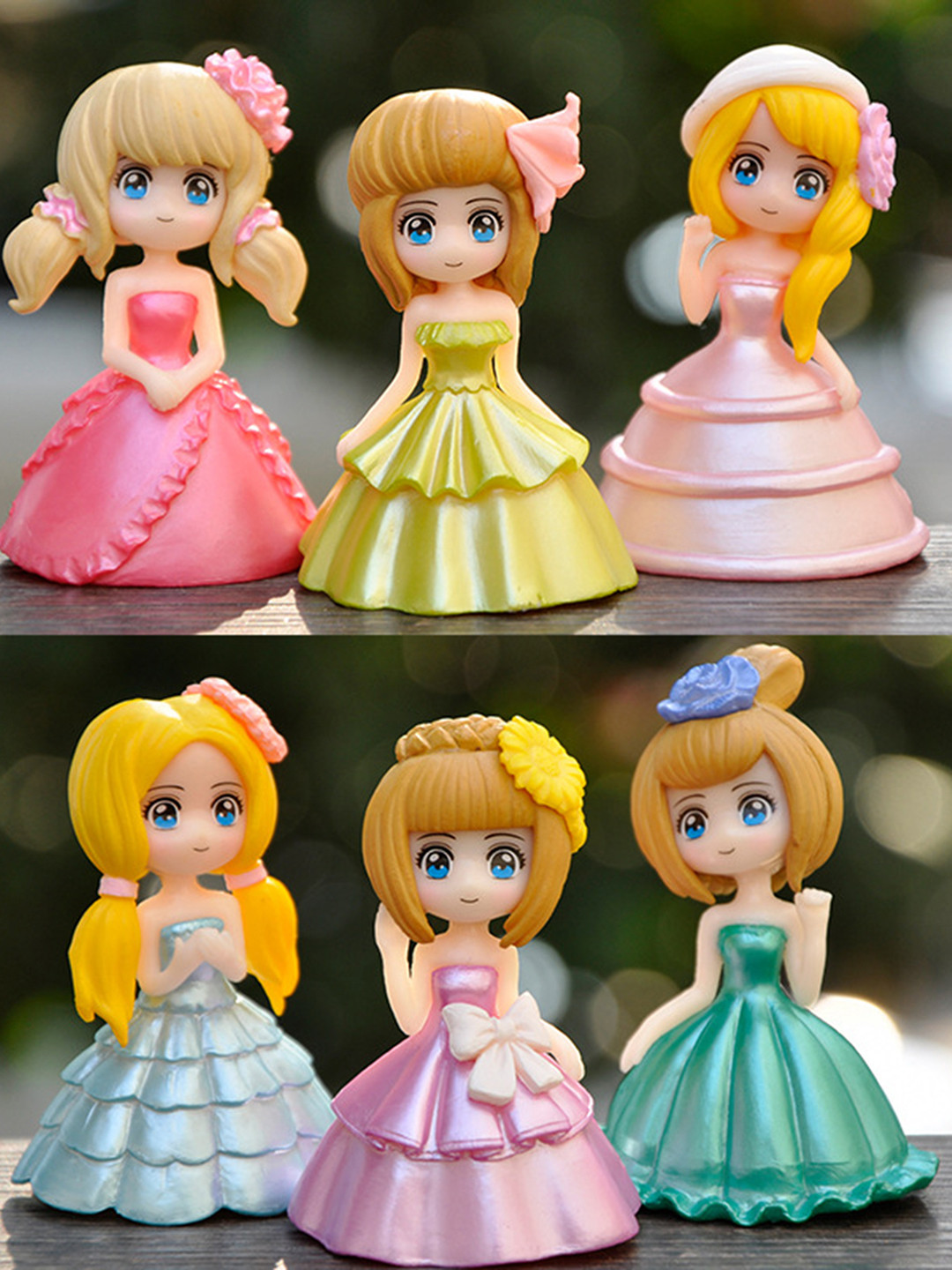 Spiaty Princess Dress Girl Pink Polyresin Natural Living Room Set of 6 Small Showpieces - 2.8 Inches