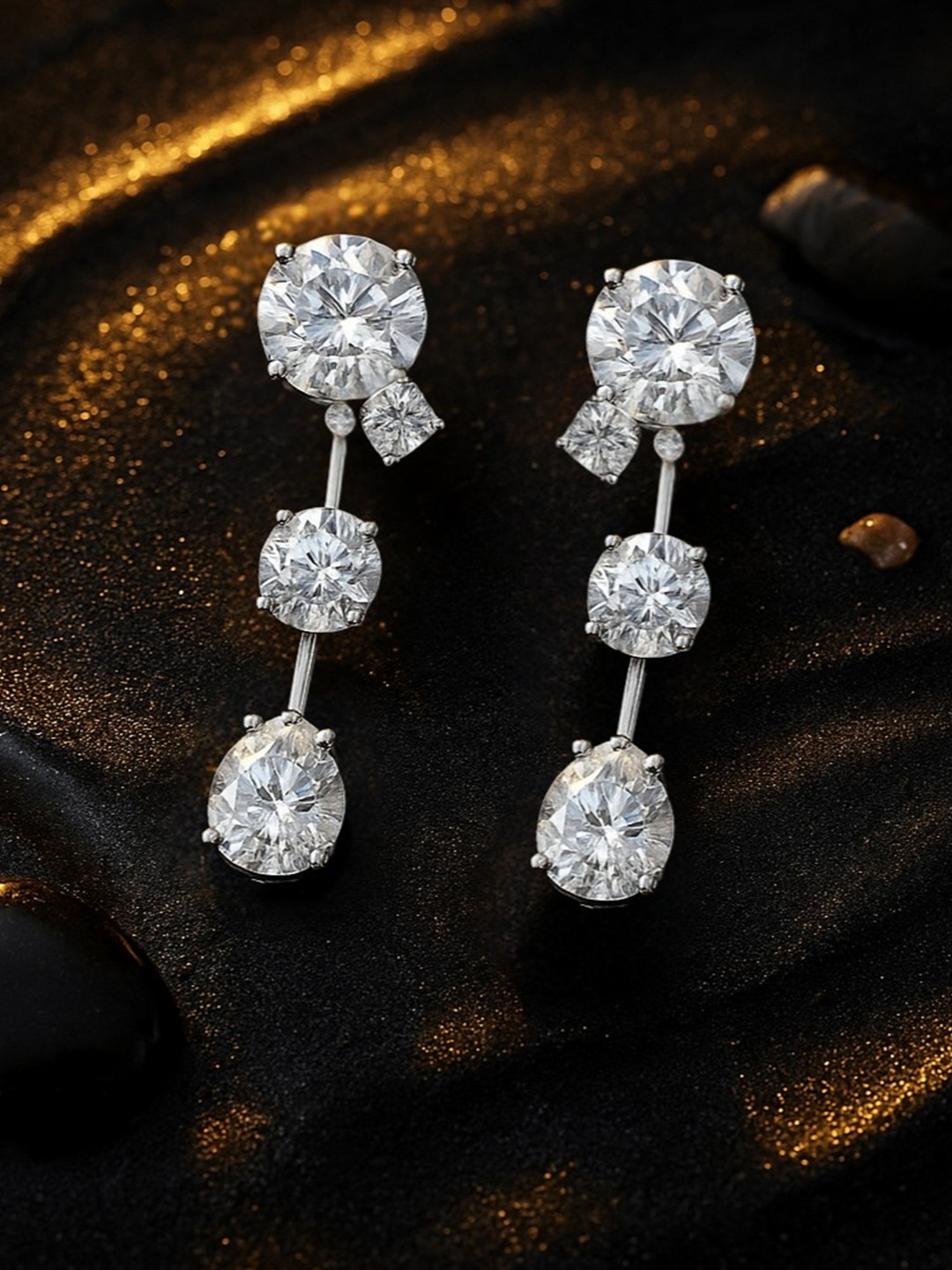 Nipura Women 925 Sterling Silver Rhodium-Plated CZ Struck Contemporary Drop Earrings