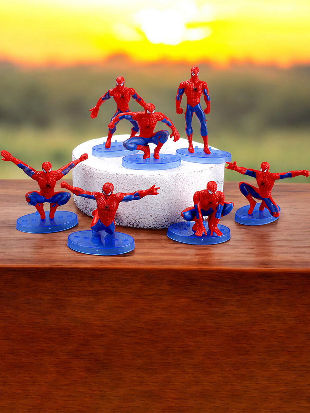 Spiaty Spiderman Red Polyresin Natural Kid Room Set of 7 Small Showpieces - 2.8 Inches