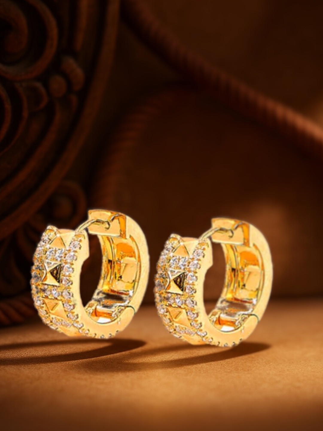 Nipura 925 Sterling Silver 14kt Gold-Plated Cubic Zirconia Contemporary Wide Hoop Earrings