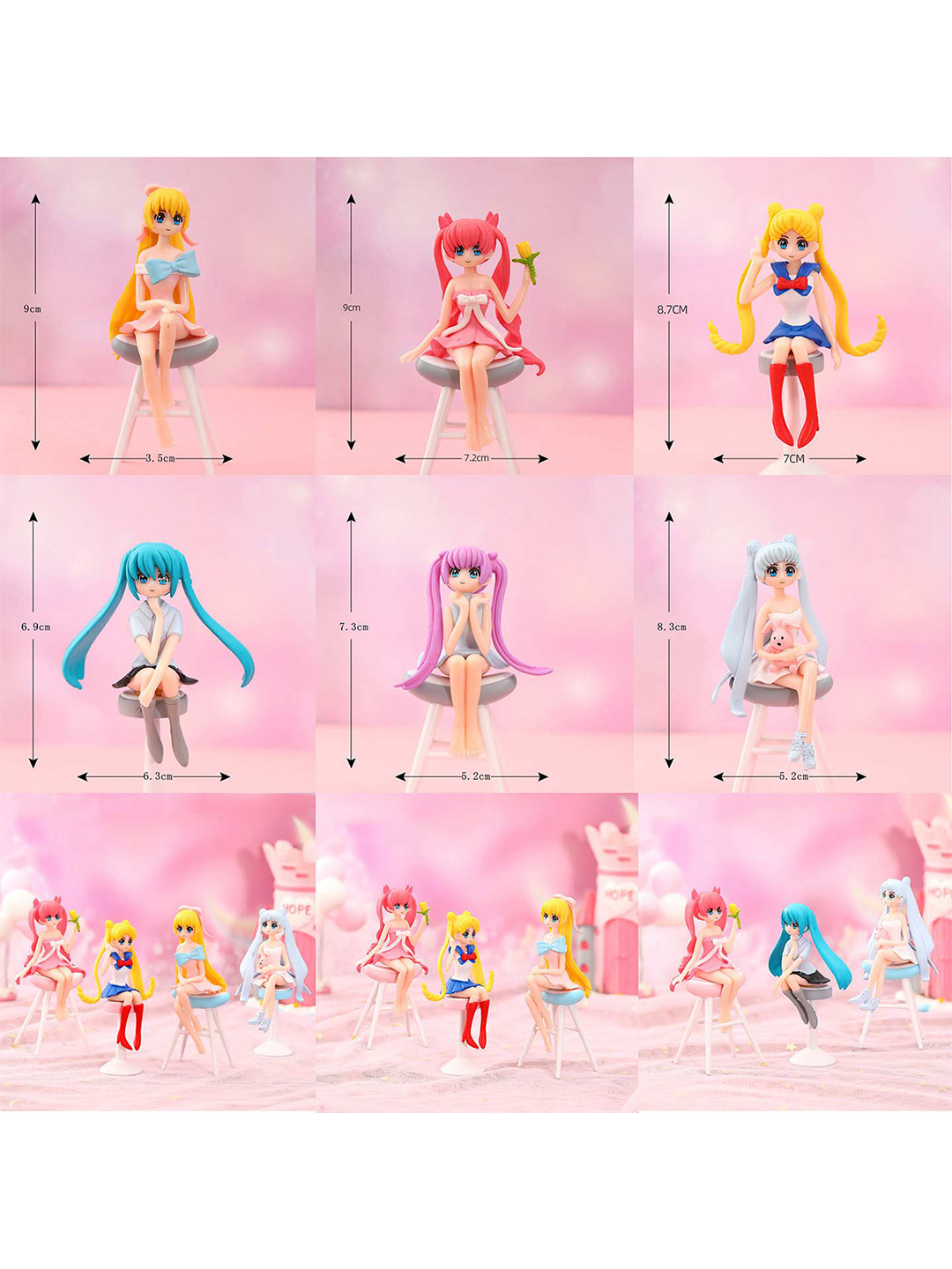 Spiaty Pink 6 Pieces Miku Mini Figurine Miniature Showpieces