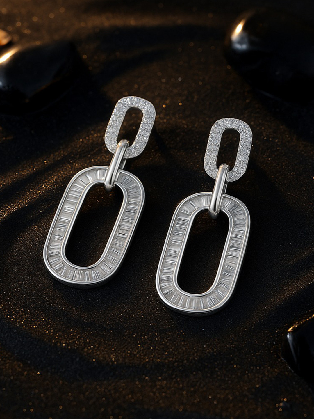 Nipura Women 925 Sterling Silver Rhodium-Plated CZ High Roller Contemporary Drop Earrings