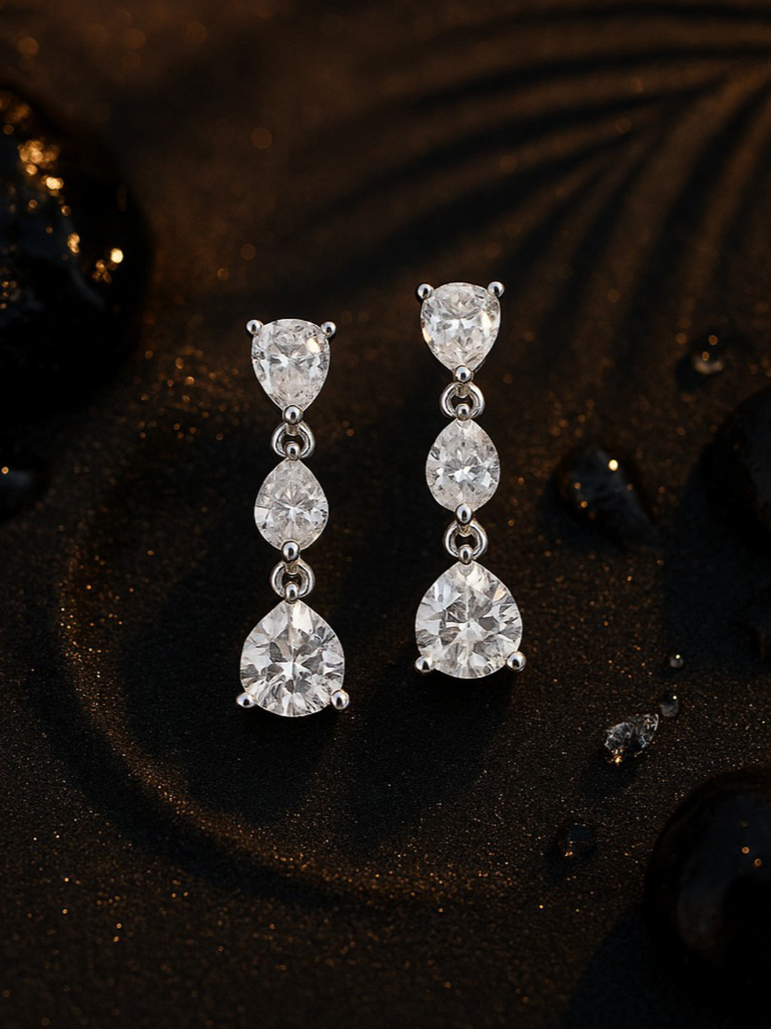 Nipura Women 925 Sterling Silver Rhodium-Plated CZ Contemporary String Drop Earrings